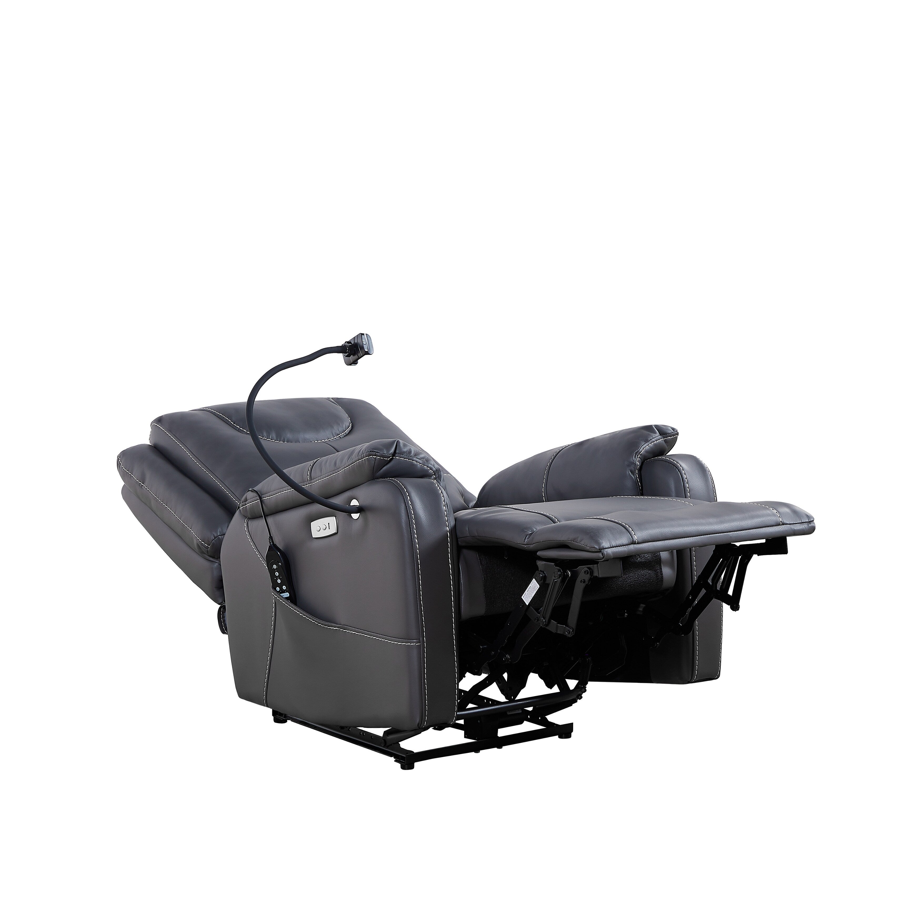 Fauteuil inclinable électrique noir réglable avec massage, chauffage, ports USB, support pour téléphone et poches latérales