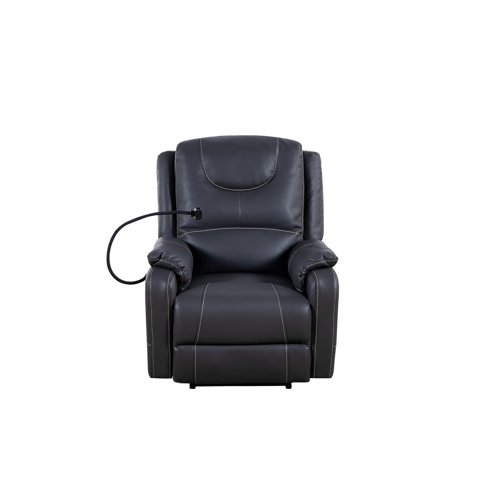 Fauteuil inclinable électrique réglable noir avec massage, chauffage, ports USB, support de téléphone et rangement latéral, inclinable jusqu'à 139°