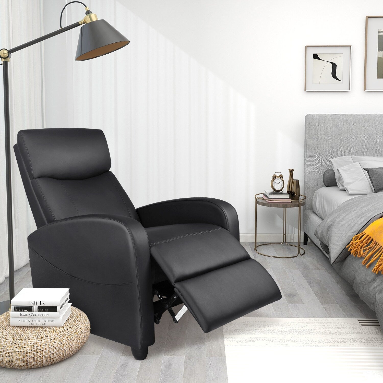 Fauteuil inclinable réglable noir avec soutien lombaire, 8 modes de massage et fonction chauffante pour plus de confort
