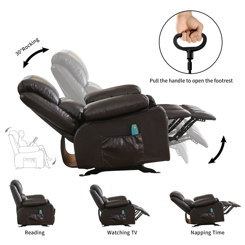 Fauteuil inclinable à bascule réglable noir avec massage et porte-gobelets