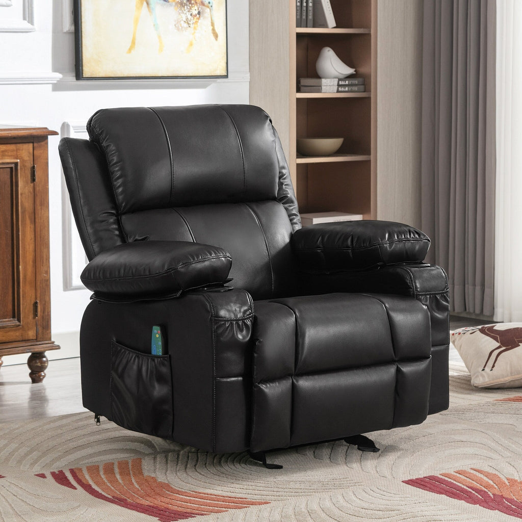 Fauteuil inclinable à bascule réglable noir avec massage et porte-gobelets