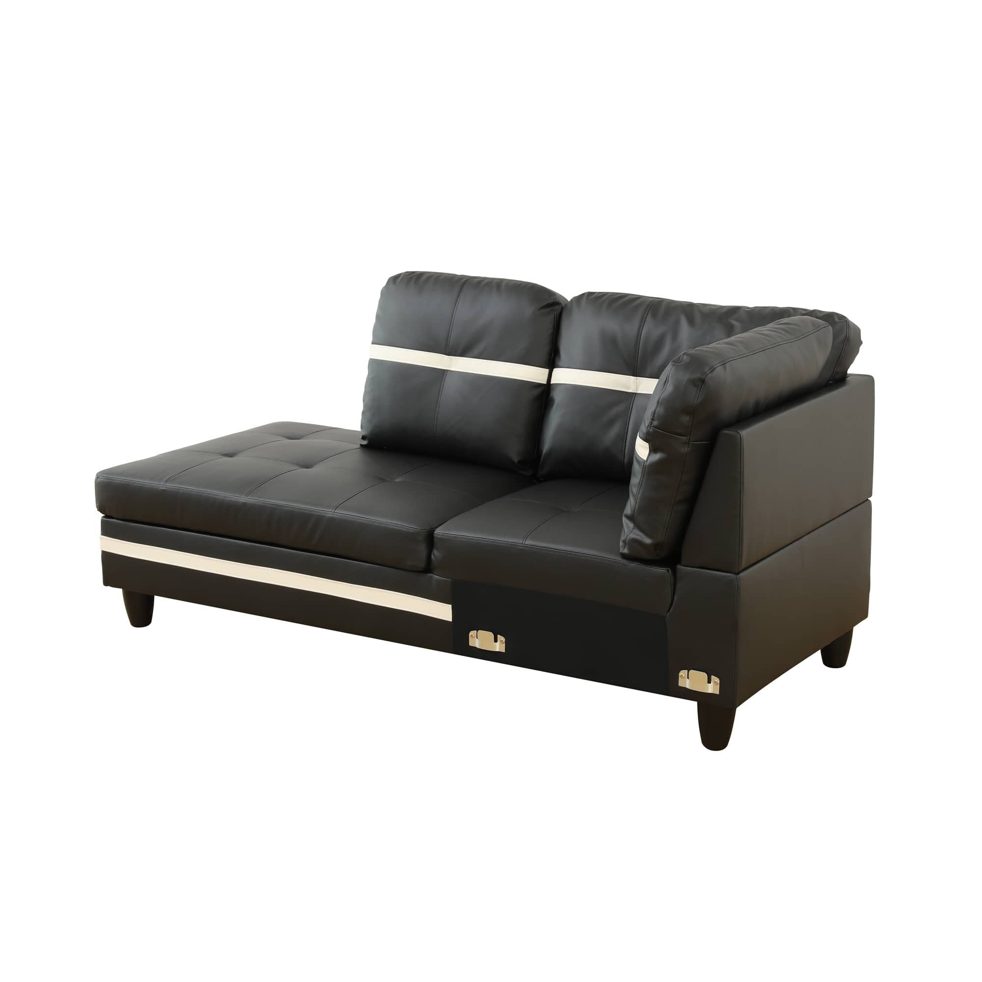 Ensemble de canapés de salon 3 pièces en cuir synthétique semi-PU noir et blanc