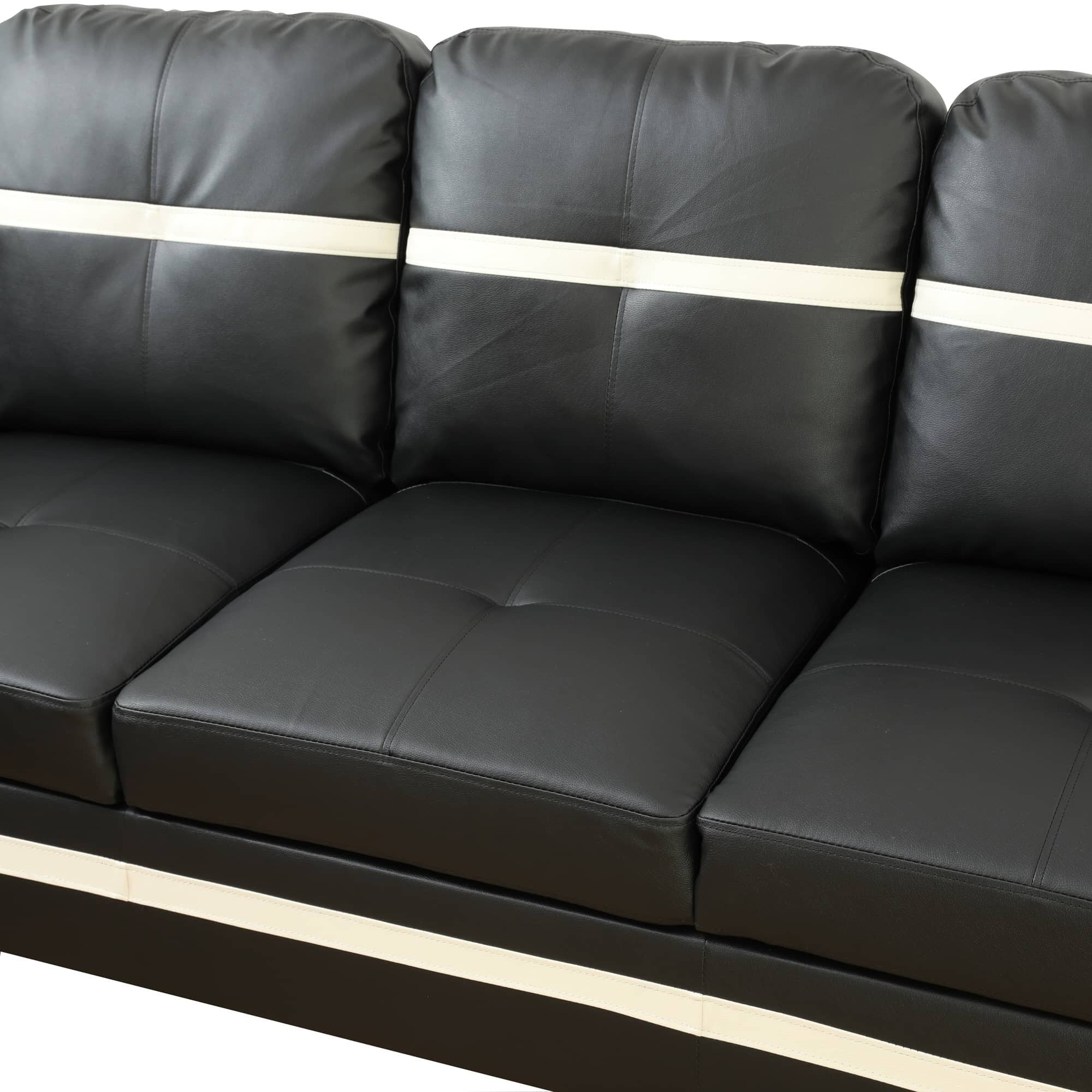 Ensemble de canapés de salon 3 pièces en cuir synthétique semi-PU noir et blanc