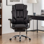 Fauteuil de bureau inclinable ergonomique pivotant à 360° en cuir reconstitué noir avec dossier haut et support lombaire, repose-pieds et hauteur réglable