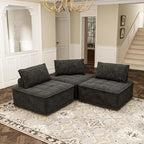 Ensemble de canapés modulaires 3 pièces en chenille noire