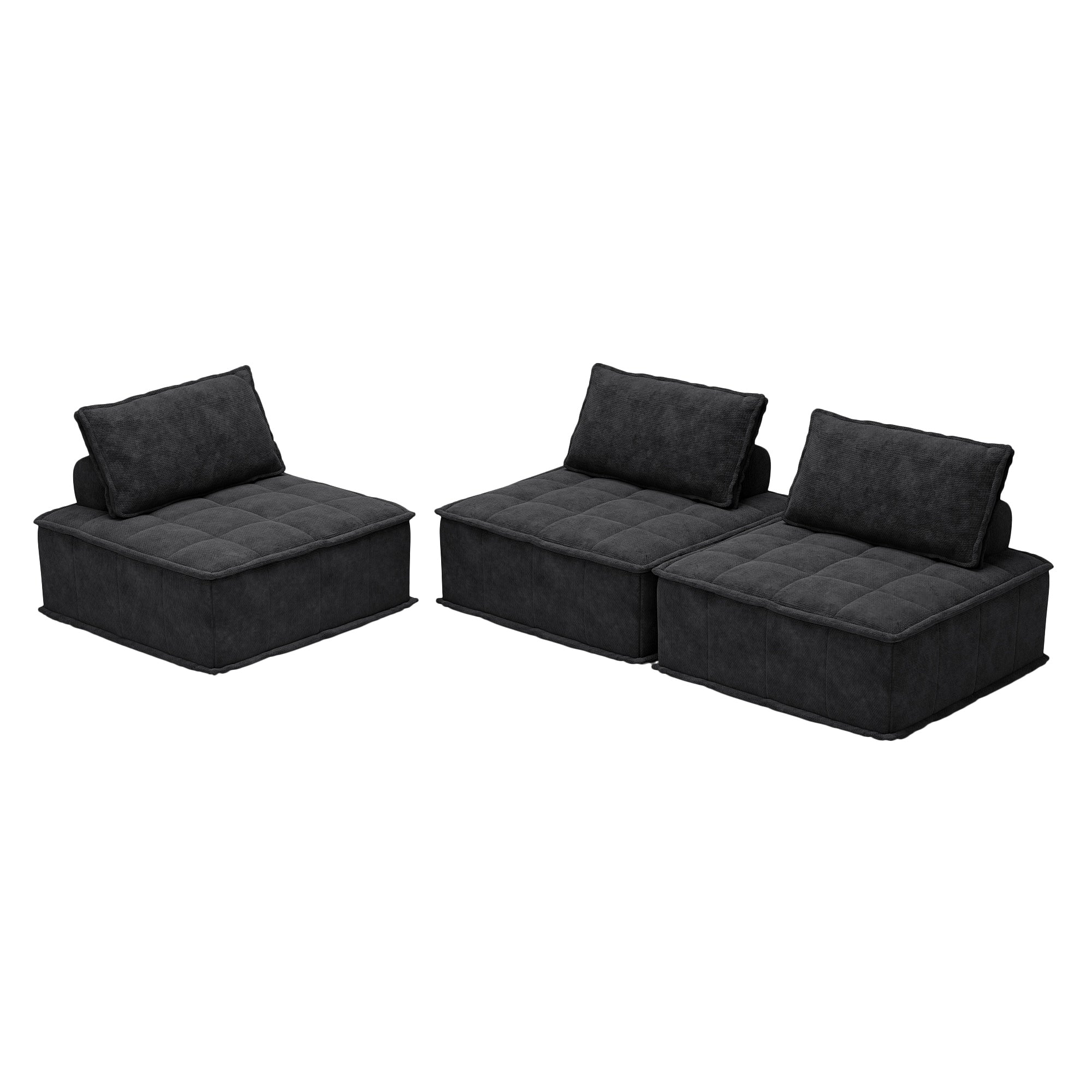 Ensemble de canapés modulaires 3 pièces en chenille noire
