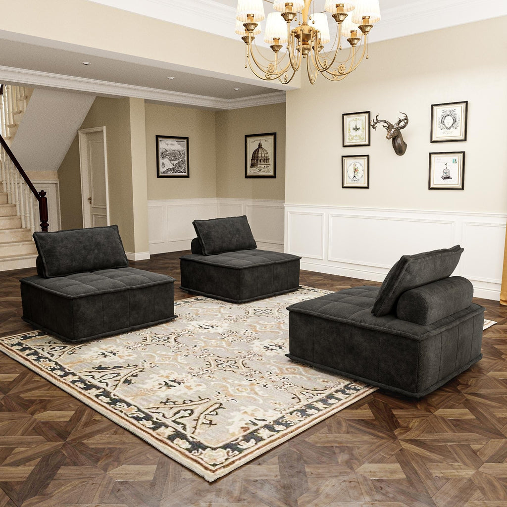 Ensemble de canapés modulaires 3 pièces en chenille noire