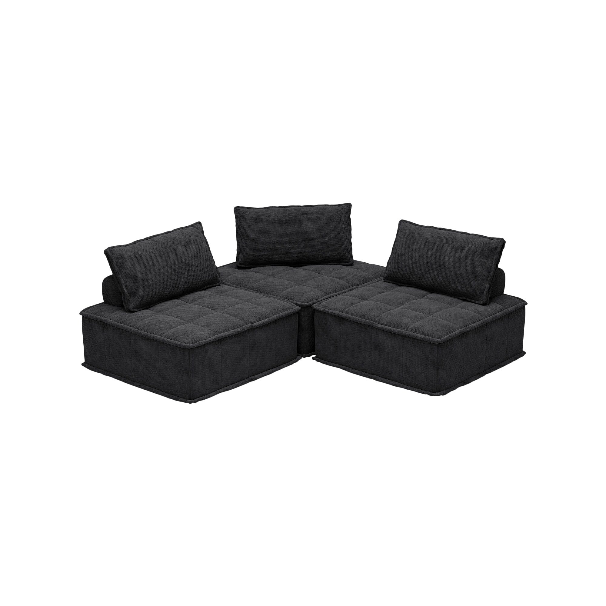 Ensemble de canapés modulaires 3 pièces en chenille noire