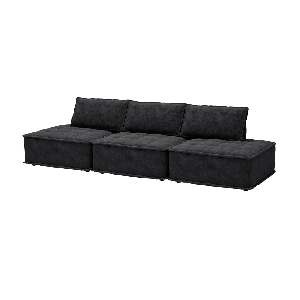 Ensemble de canapés modulaires 3 pièces en chenille noire