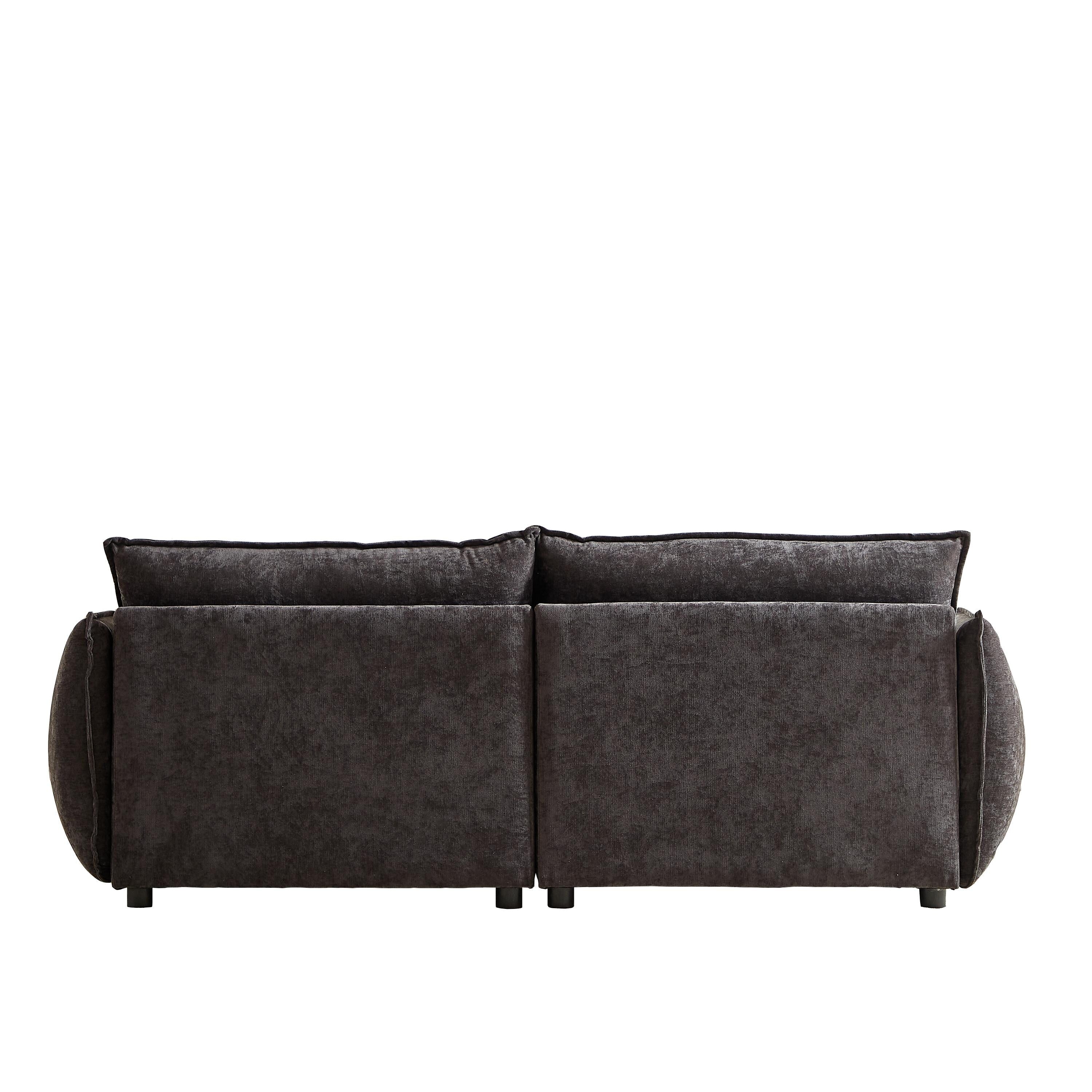 Canapé 3 places en chenille noire avec coussins supplémentaires