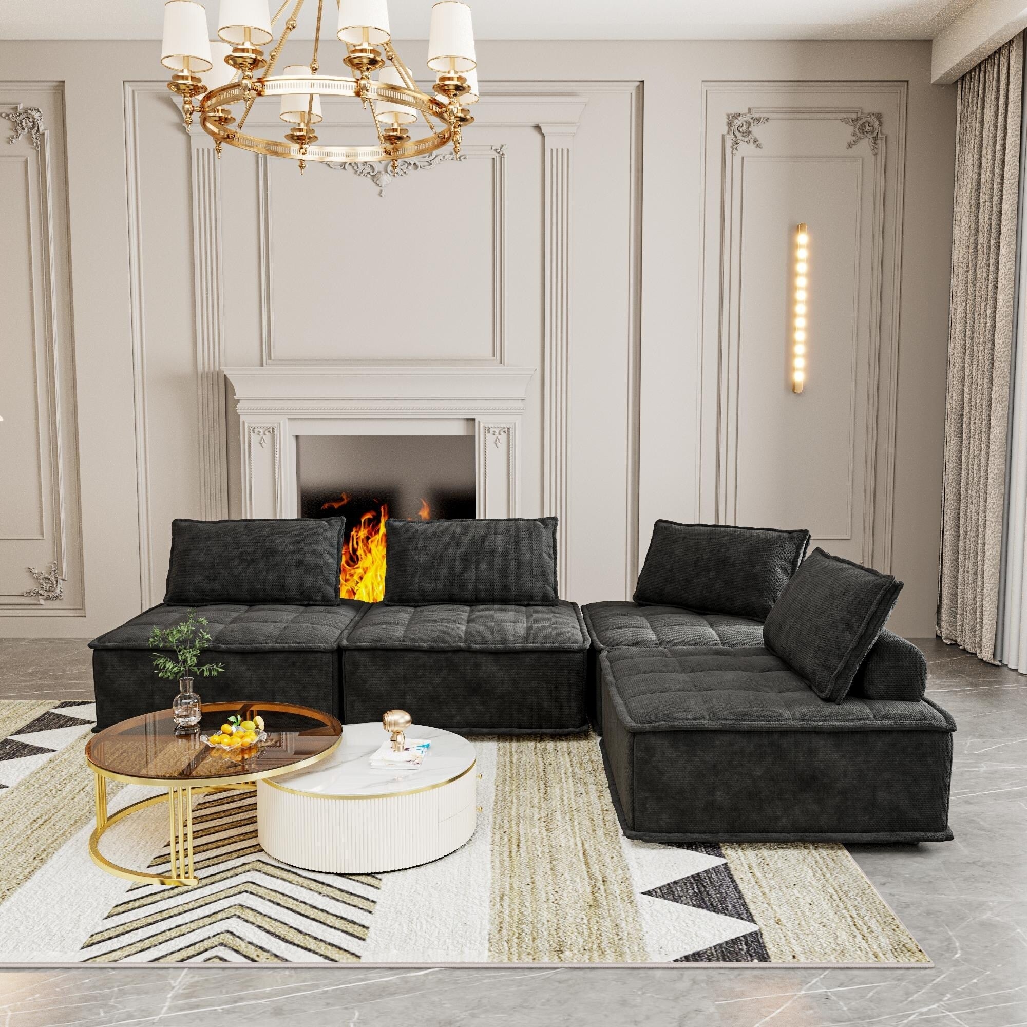 Ensemble de canapés modulaires 4 pièces en chenille noire