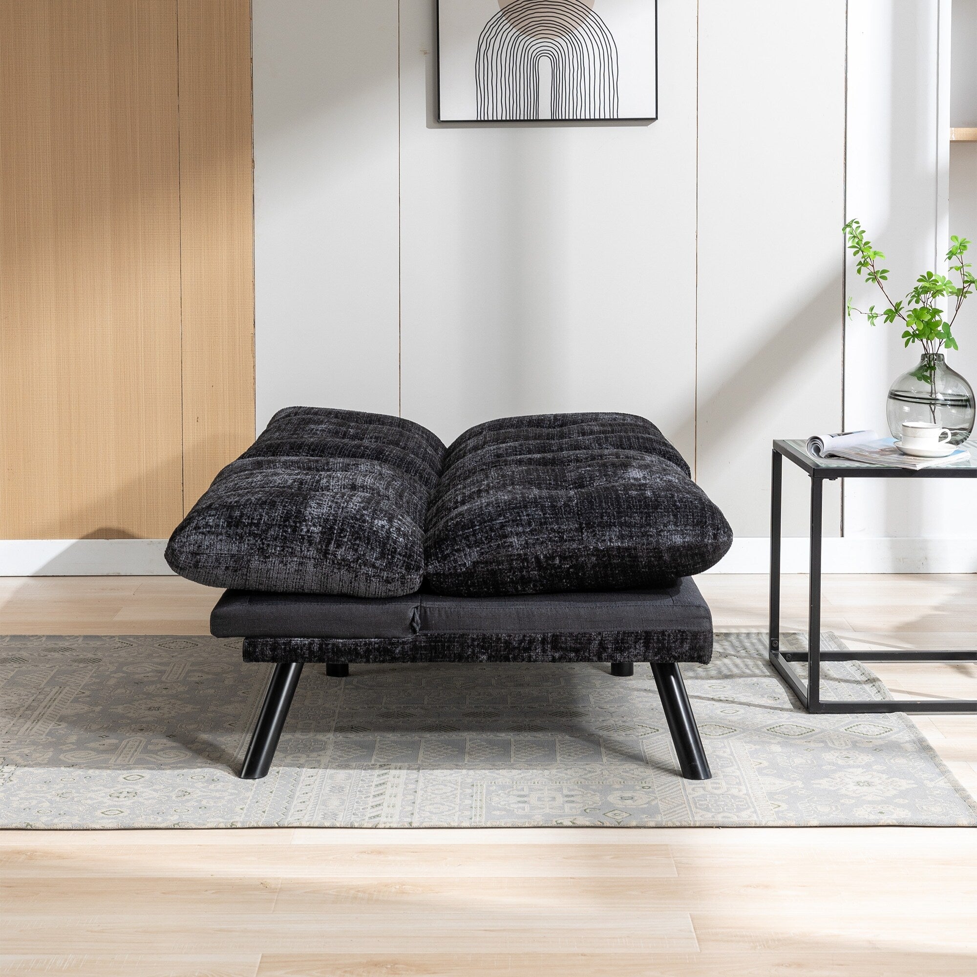 Canapé-lit futon convertible en chenille noire