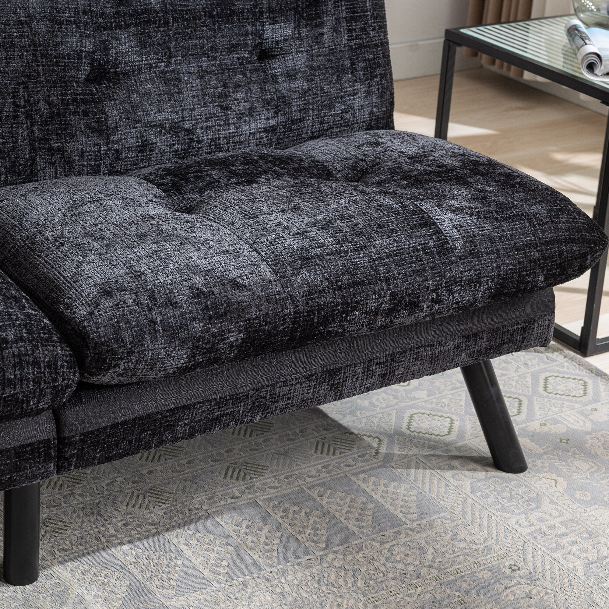 Canapé-lit futon convertible en chenille noire