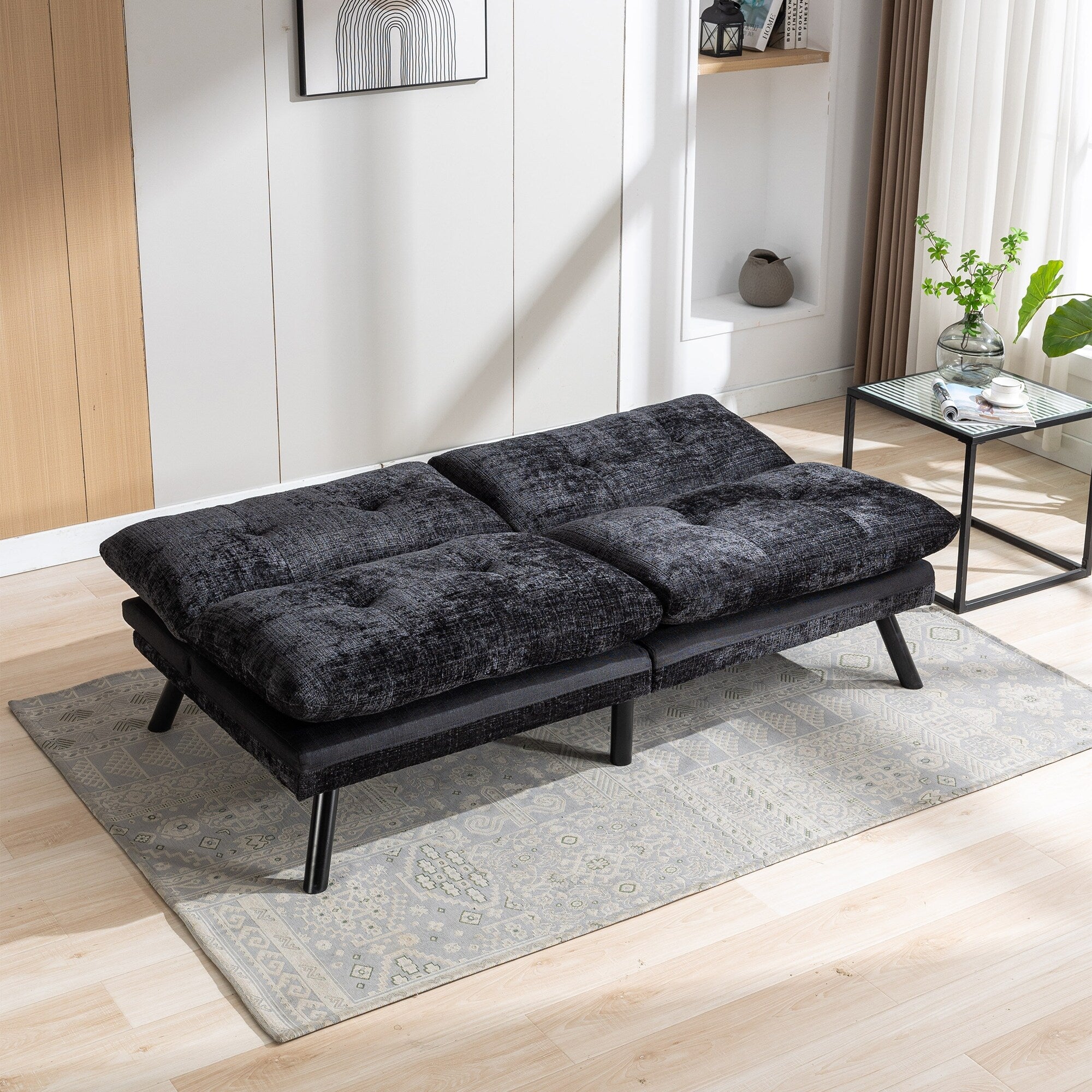 Canapé-lit futon convertible en chenille noire