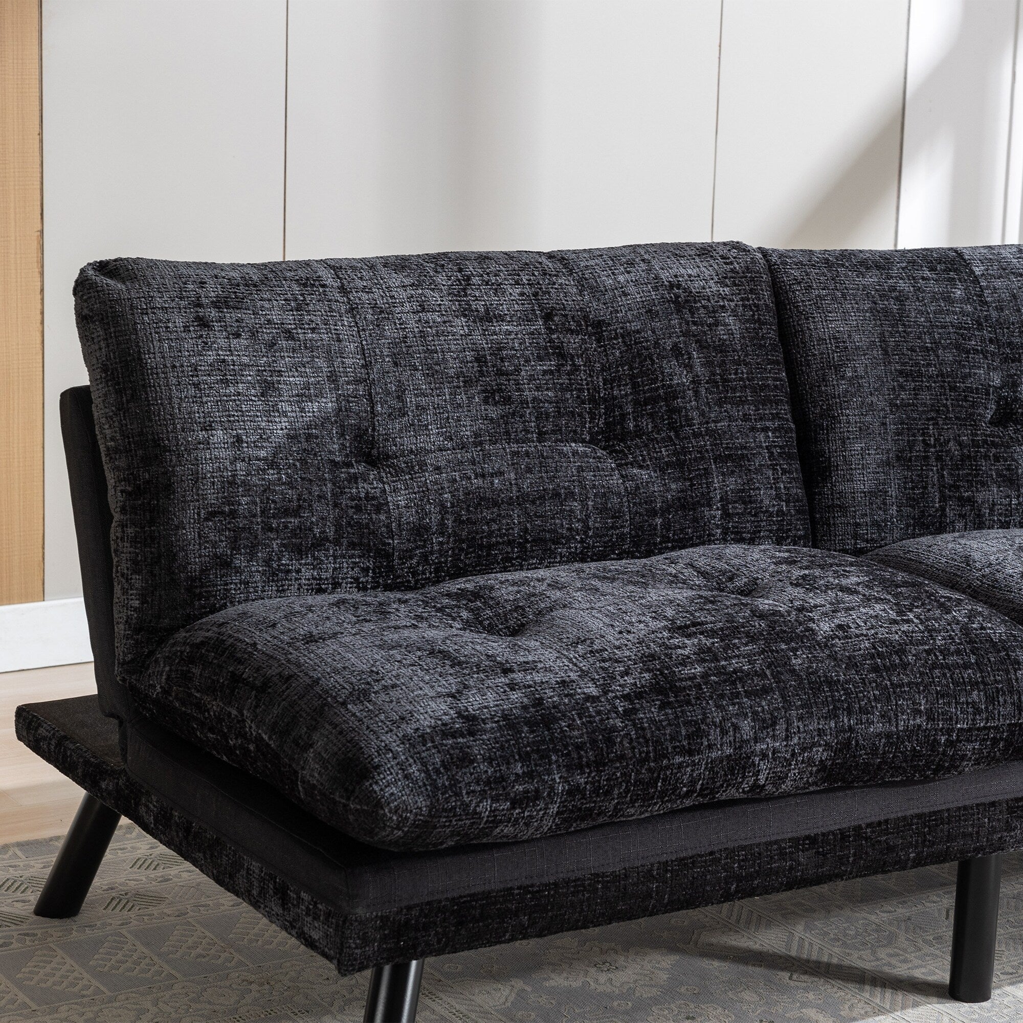 Canapé-lit futon convertible en chenille noire