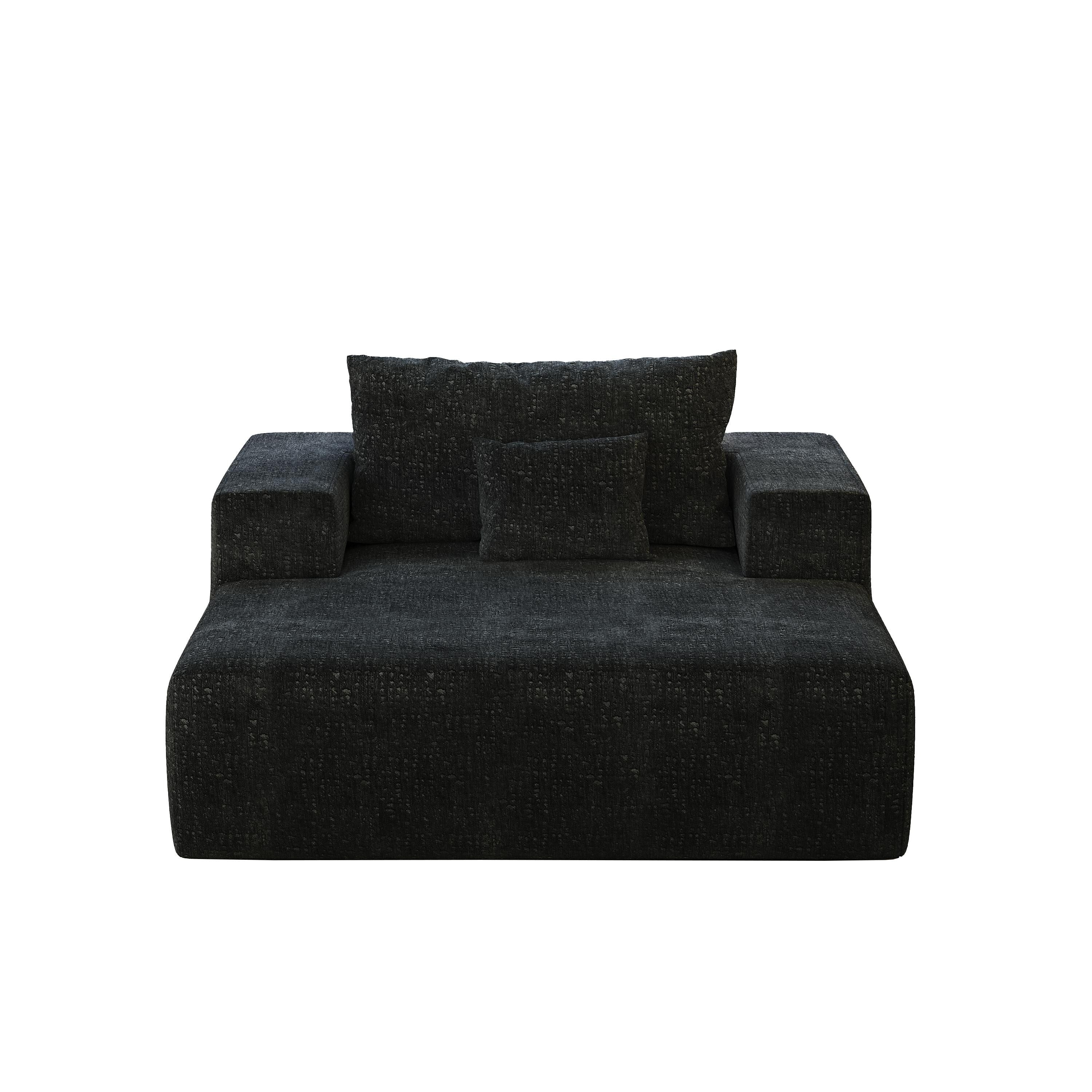 Canapé-lit simple en chenille noire avec coussin de dossier