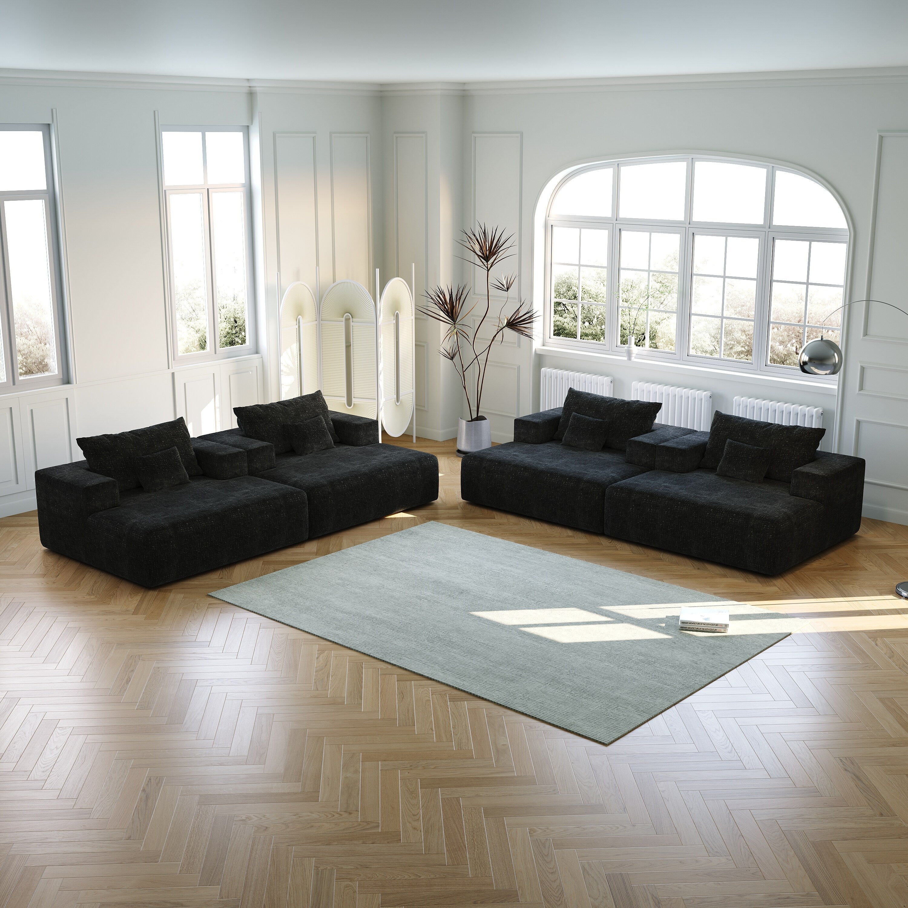 Canapé-lit simple en chenille noire avec coussin de dossier