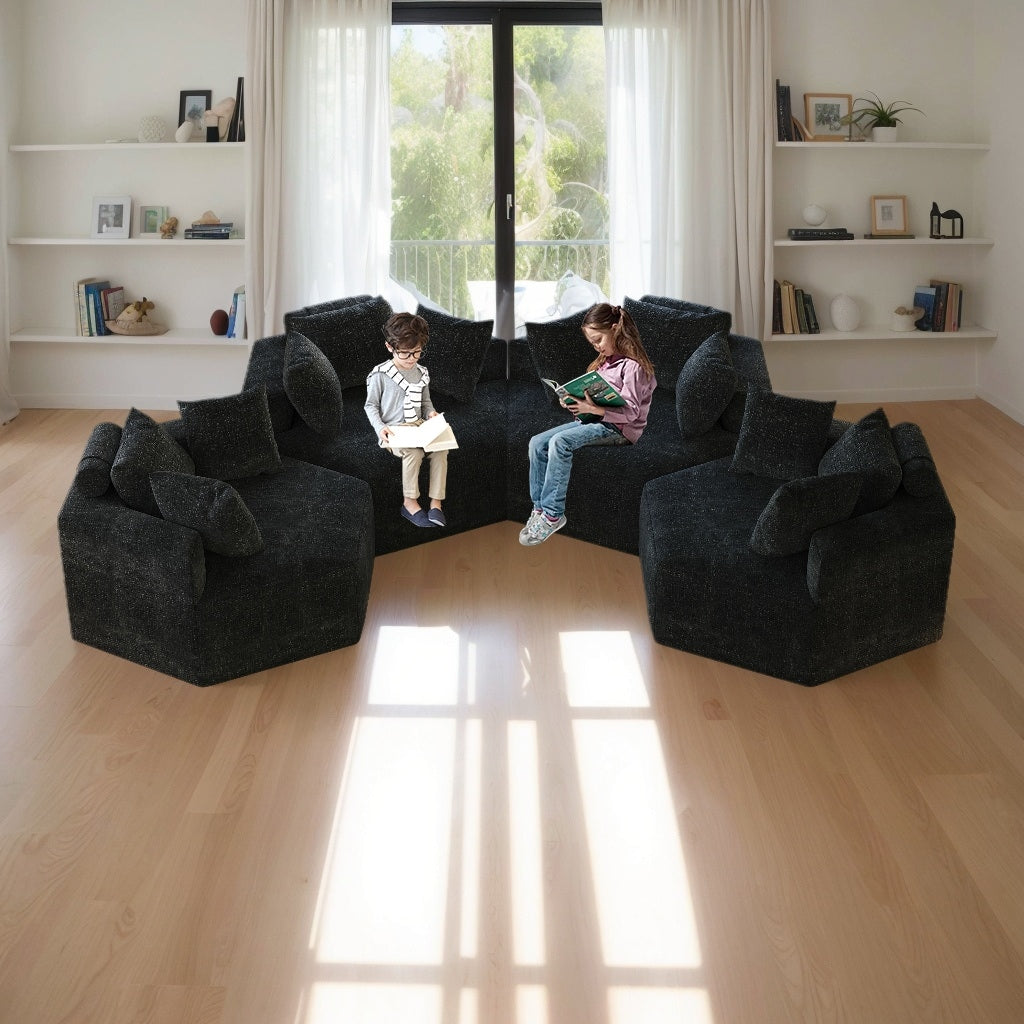 Canapé-lit simple en chenille noire avec coussin de dossier