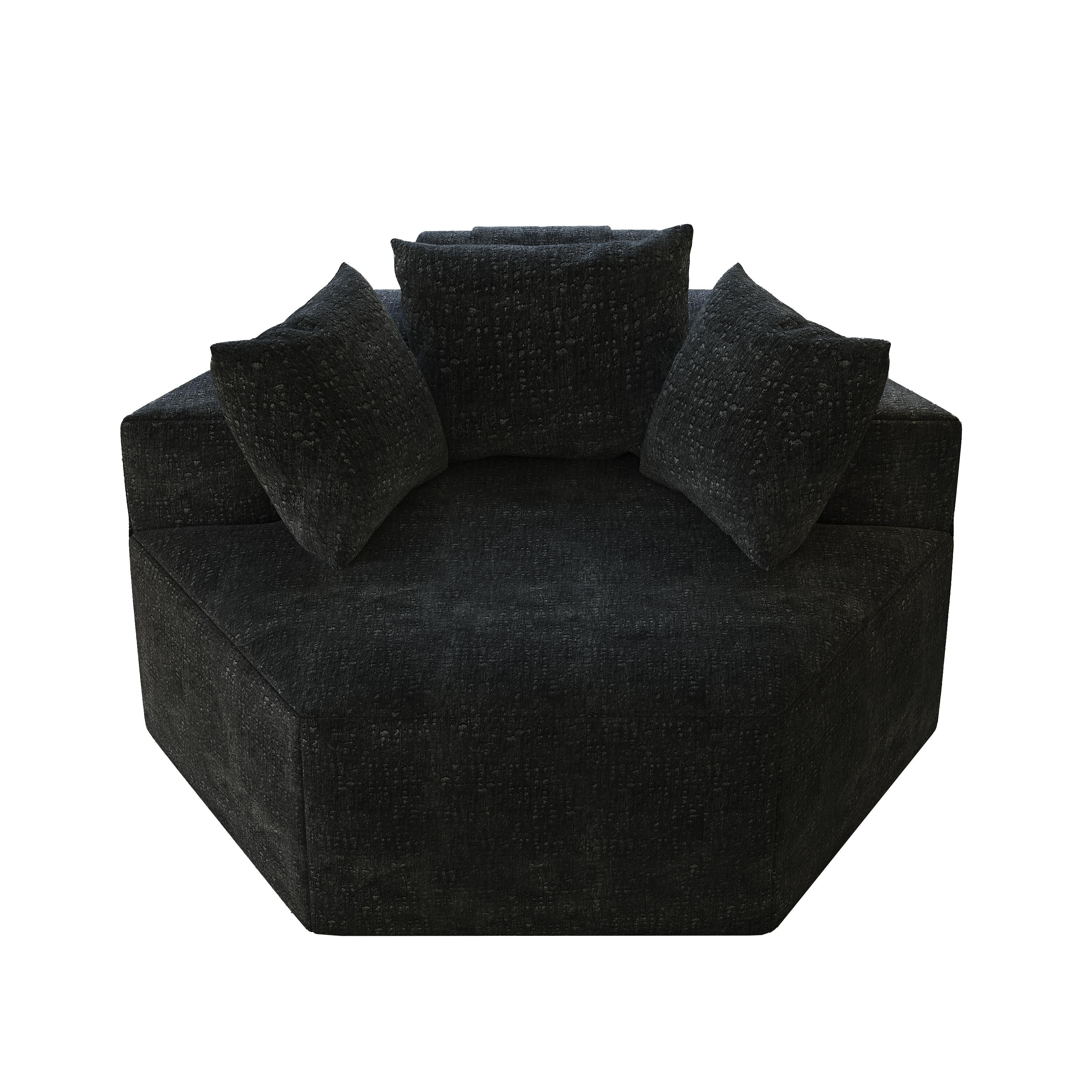 Canapé-lit simple en chenille noire avec coussin de dossier