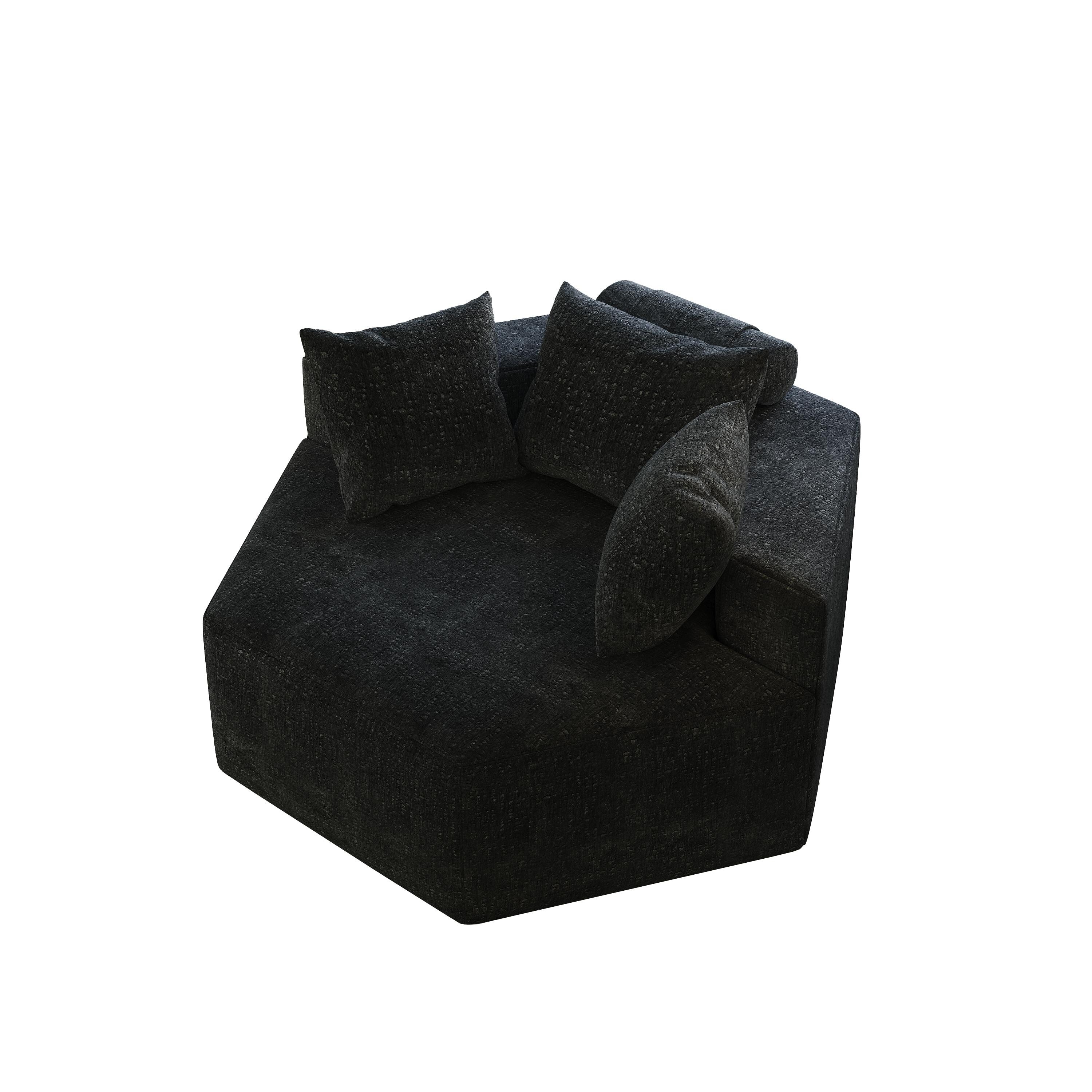 Canapé-lit simple en chenille noire avec coussin de dossier