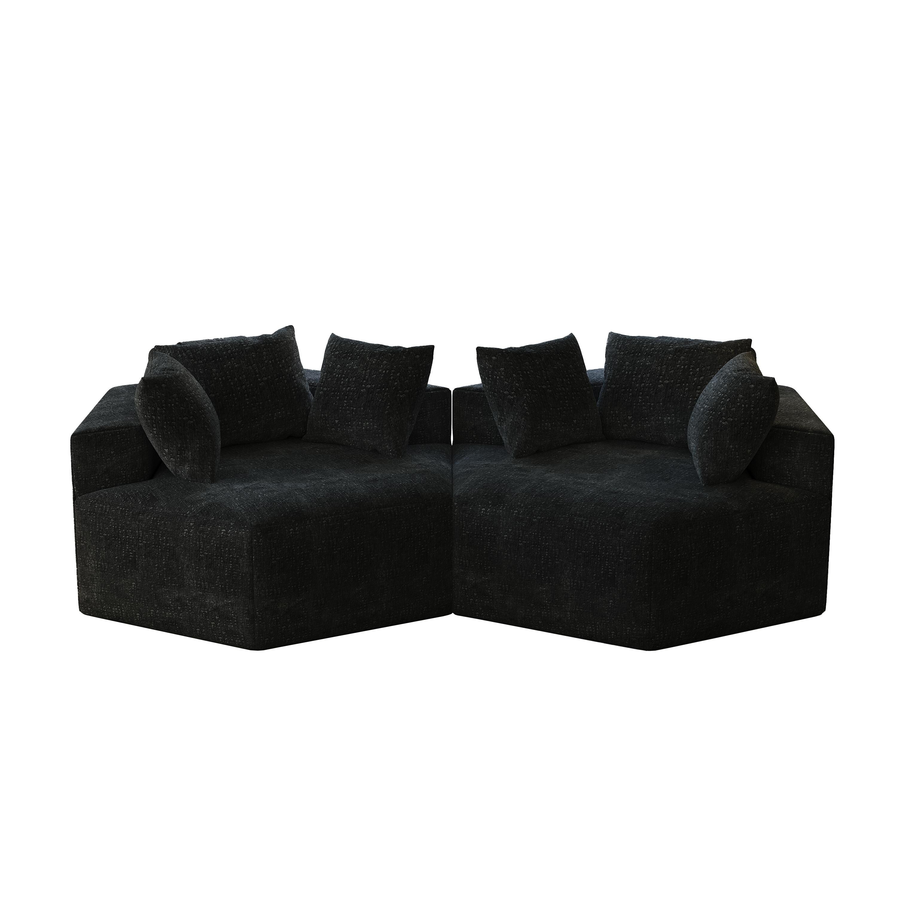 Canapé-lit simple en chenille noire avec coussin de dossier