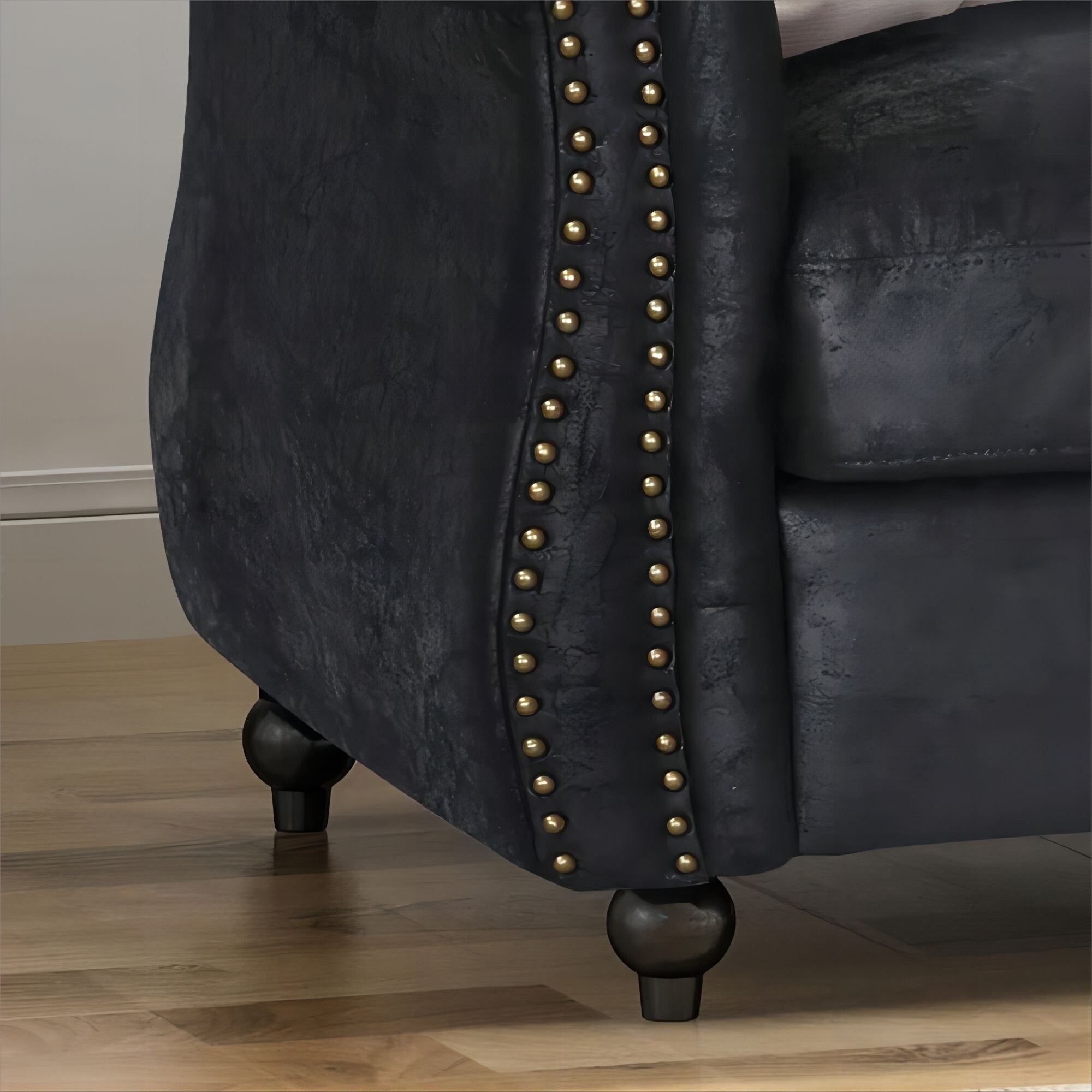 Canapé Chesterfield noir capitonné 3 places avec clous décoratifs