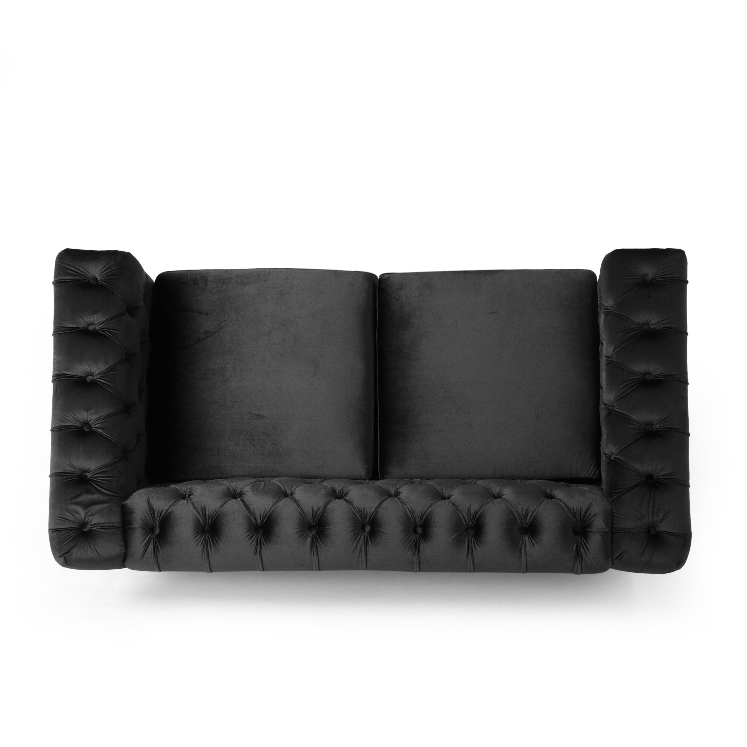 Canapé Chesterfield noir capitonné à boutons avec têtes de clous
