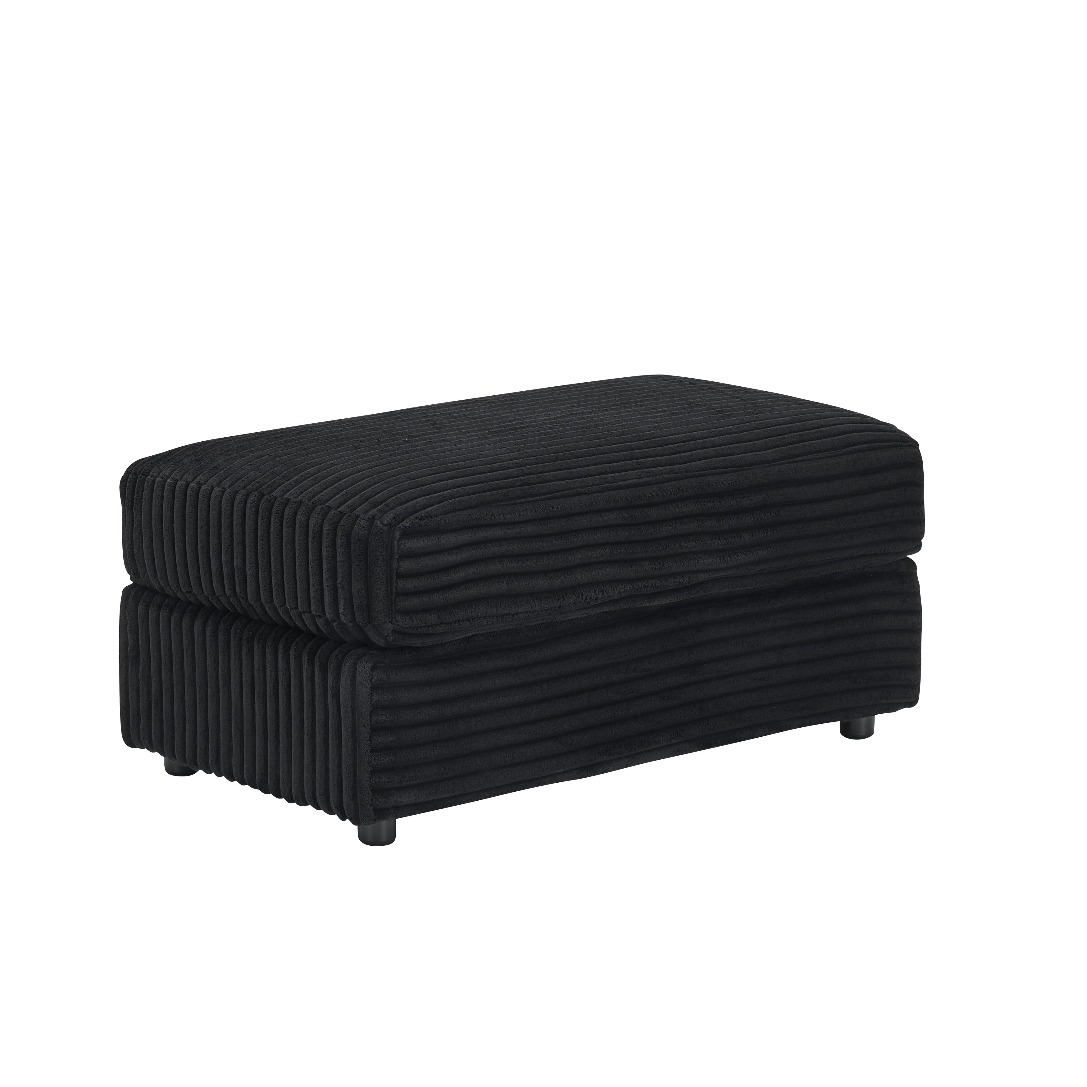 Fauteuil-canapé en velours côtelé noir avec pouf et porte-gobelet