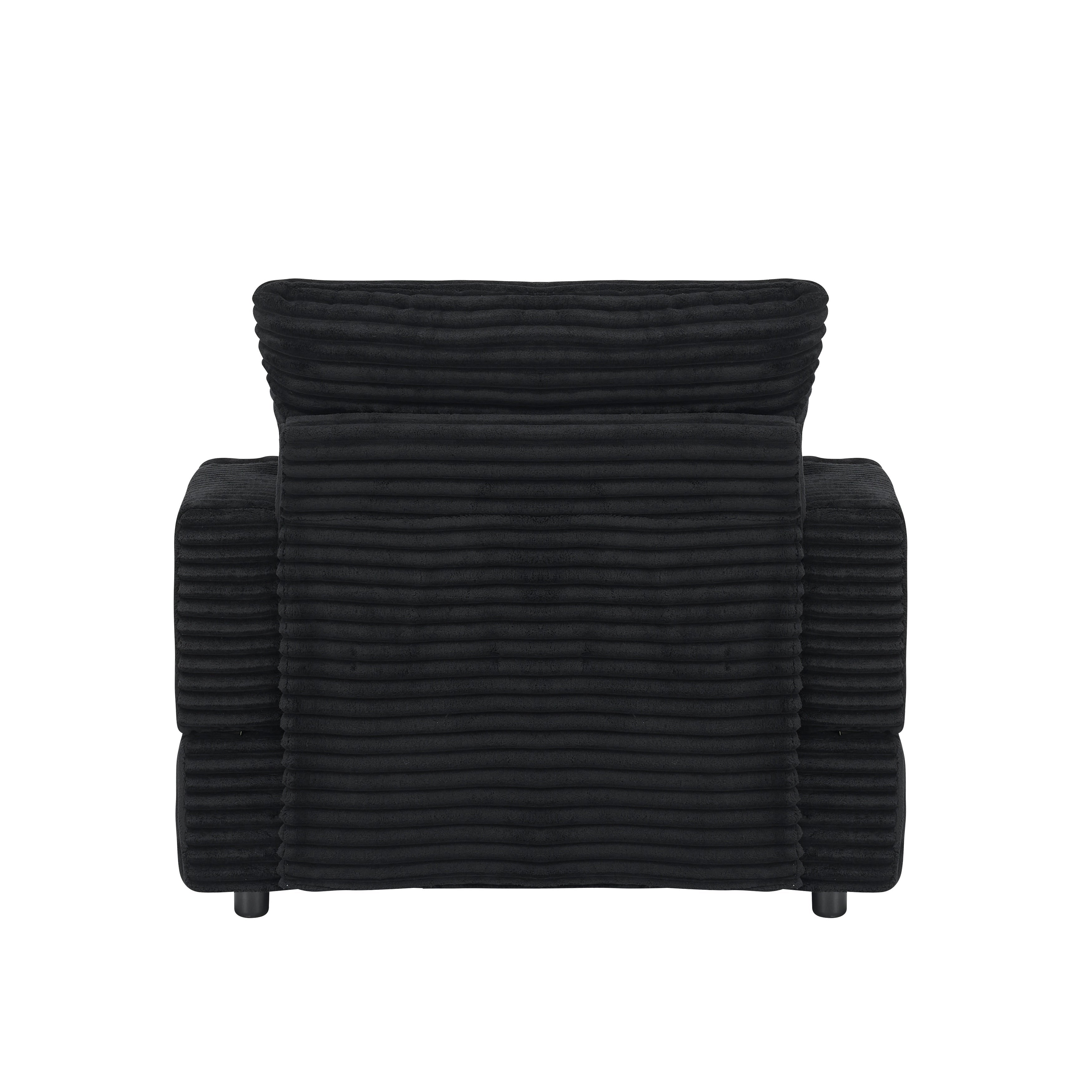 Fauteuil-canapé en velours côtelé noir avec pouf et porte-gobelet