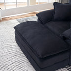 Canapé simple profond en velours côtelé noir avec pouf