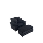 Canapé simple profond en velours côtelé noir avec pouf