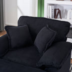 Canapé simple profond en velours côtelé noir avec pouf