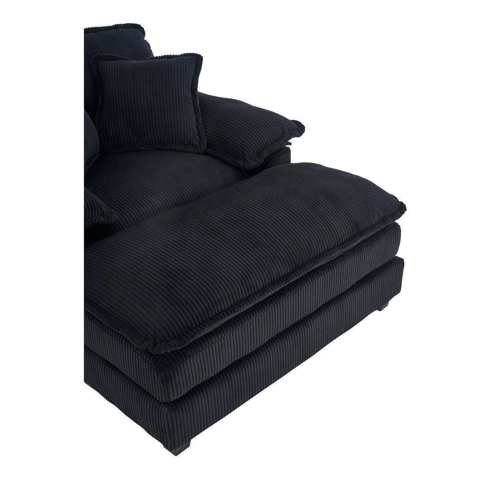 Canapé simple profond en velours côtelé noir avec pouf