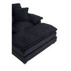 Canapé simple profond en velours côtelé noir avec pouf