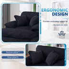 Canapé simple profond en velours côtelé noir avec pouf