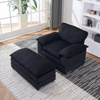 Canapé simple profond en velours côtelé noir avec pouf