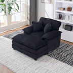 Canapé simple profond en velours côtelé noir avec pouf