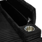 Canapé simple en velours côtelé noir avec pouf et accoudoir de rangement