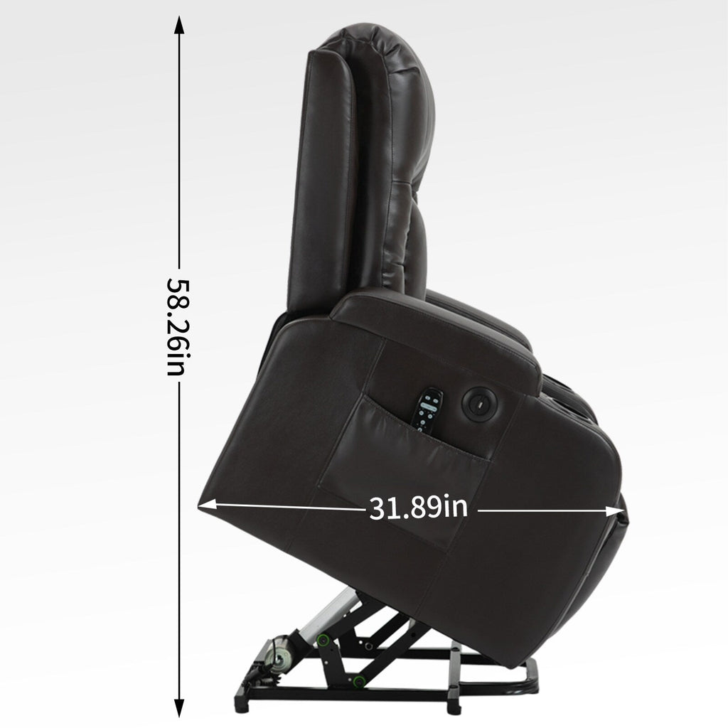 Fauteuil inclinable électrique noir pour personnes âgées avec massage par vibrations, chauffage lombaire, port USB et porte-gobelets