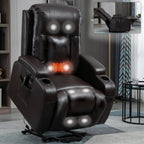Fauteuil inclinable électrique noir pour personnes âgées avec massage par vibrations, chauffage lombaire, port USB et porte-gobelets
