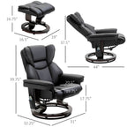 Fauteuil inclinable manuel pivotant à 360° en similicuir noir avec repose-pieds, 10 points de massage par vibration et poche latérale
