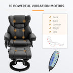 Fauteuil inclinable manuel pivotant à 360° en similicuir noir avec repose-pieds, 10 points de massage par vibration et poche latérale