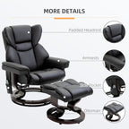 Fauteuil inclinable manuel pivotant à 360° en similicuir noir avec repose-pieds, 10 points de massage par vibration et poche latérale