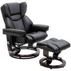 Fauteuil inclinable manuel pivotant à 360° en similicuir noir avec repose-pieds, 10 points de massage par vibration et poche latérale