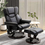 Fauteuil inclinable manuel pivotant à 360° en similicuir noir avec repose-pieds, 10 points de massage par vibration et poche latérale