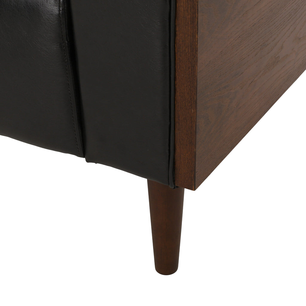 Canapé 3 places capitonné en similicuir noir avec pieds en bois de bouleau