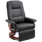 Fauteuil inclinable en similicuir noir, fauteuil de salon pivotant manuel avec repose-pieds réglable, accoudoir et base en bois enveloppée