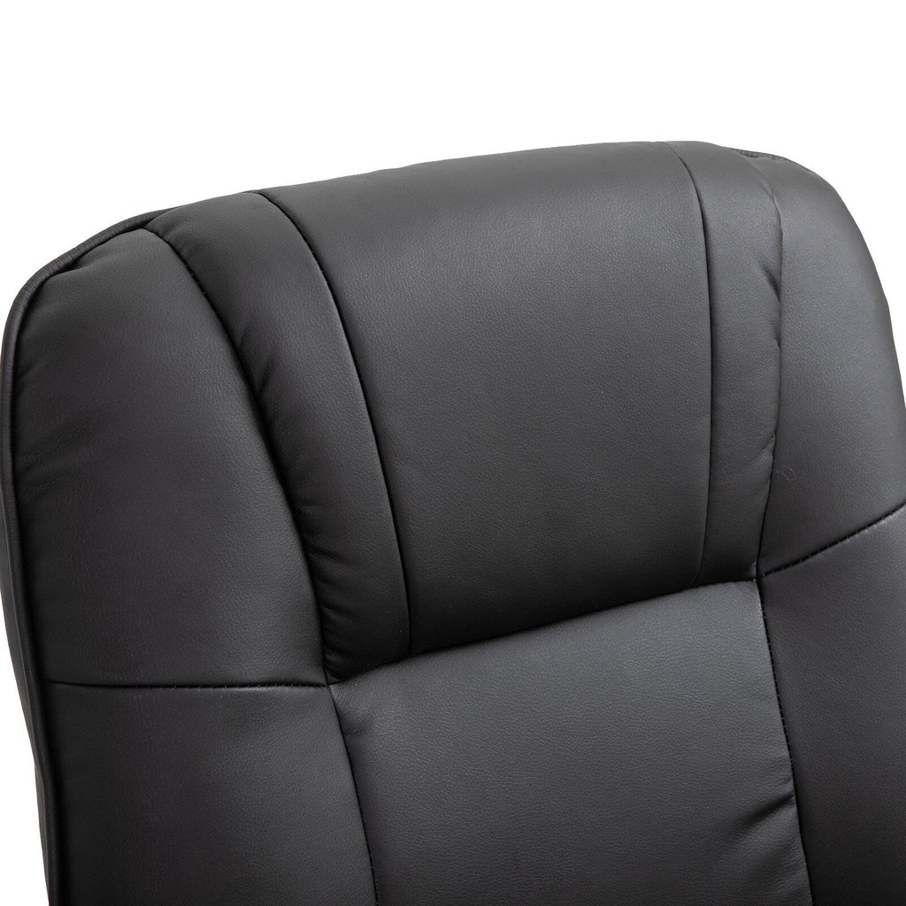 Fauteuil inclinable en similicuir noir, fauteuil de salon pivotant manuel avec repose-pieds réglable, accoudoir et base en bois enveloppée