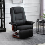 Fauteuil inclinable en similicuir noir, fauteuil de salon pivotant manuel avec repose-pieds réglable, accoudoir et base en bois enveloppée