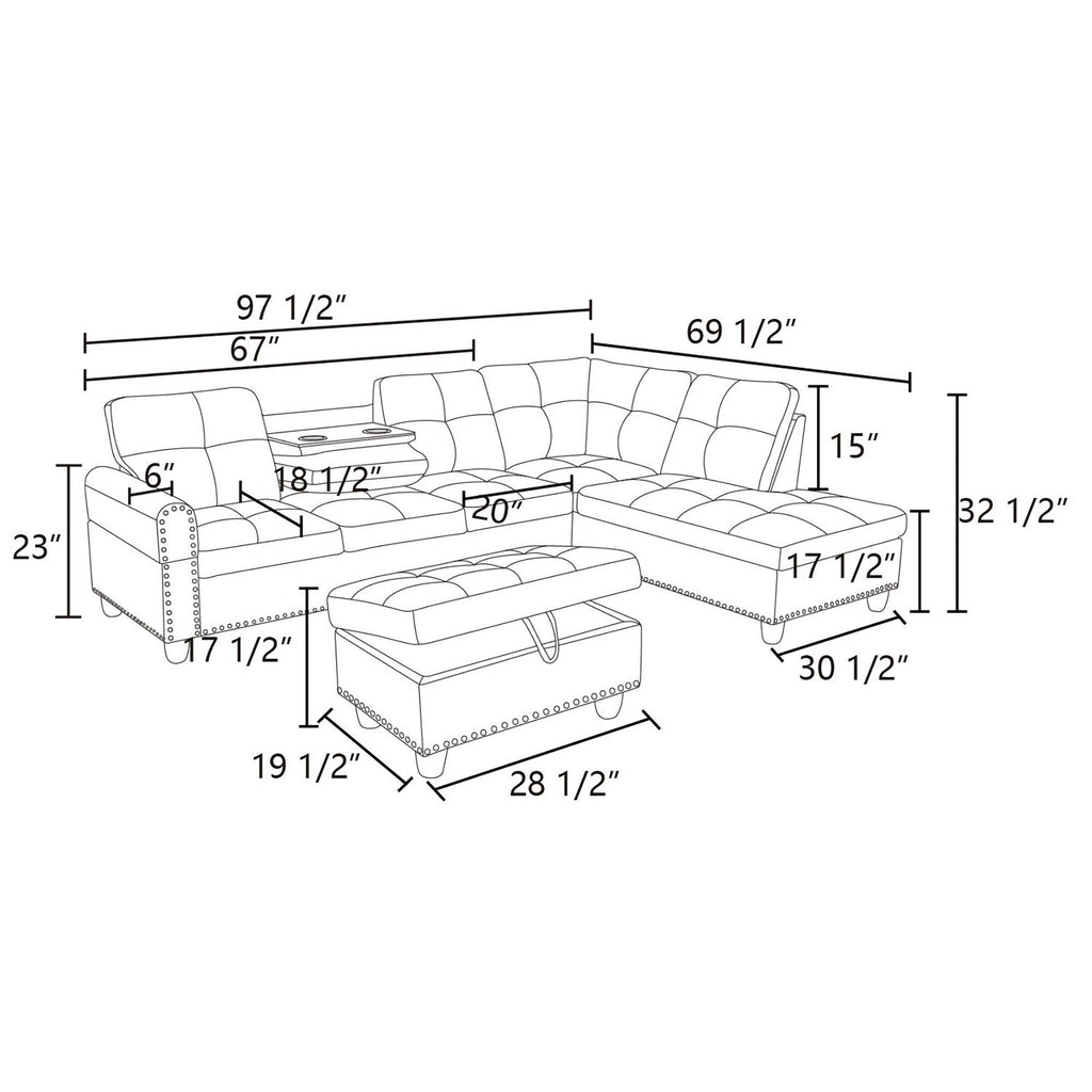 Ensemble de salon 3 pièces en lin noir et gris